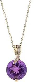 [Gin & Grace] Women's 14K Yellow Gold Genuine Amethyst Pendant With Diamonds (TW1384P-AM)