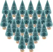 KUUQA 24Pcs Mini Sisal Trees Bottle Brush Trees Mini Pine Trees with Wood Base Snow Frosted Trees Winter Snow Ornaments Tabletop Trees for Christmas Decorations DIY Room Decor Diorama Models