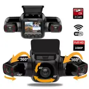 3-Lens Car DVR Dash Cam Video Recorder G-Sensor 1080P Front Inside Side Camera