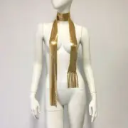 Tassel Metal Neck Tie Scarf Neckerchief Long Thin Skinny Glitter Shiny Party