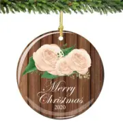 Merry Christmas Ornament 2022 Roses Porcelain Ornament Home D�cor Christmas Dec