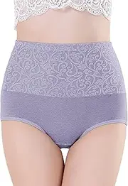 [Generic] Women's Underwear Cotton High Waist Briefs Solid Color Hipster Panties Breathable Tummy Tuck Panties for Ladies