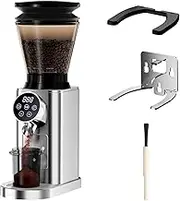 Electric Conical Burr Coffee Grinder, Coffee Bean Grinder, with Removable Holder for Portafilter & Container,Digital & Touch Display, Stainless Steel Coffee Grinder with 48 Grind Settings Adjustable
