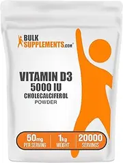 BulkSupplements.com Vitamin D3 Powder - Cholecalciferol, Vitamin D Supplements, Vitamin D3 5000 IU - Vitamin D Powder, Gluten Free - 50mg (125mcg of Vitamin D3) per Serving, 5kg (11 lbs)
