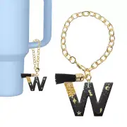 Letter Charm for Stanley Tumbler Initial Keychain with Tassel Letter W Black