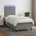 Box Spring Bed LED Dark Grey Mattress King Single 106x203 cm Fabric 5215