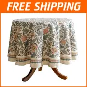 Elegant Floral Tablecloth for Round Tables – 55" Linen Blend with Lotus Design