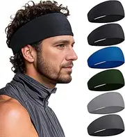 [T Tersely] Headbands for Women Men (6 Pack), Yoga Sports Sweatband, Non-Slip & Lightweight Sweat Band, Elastic Athletic Hair Bands,Working Out Headband