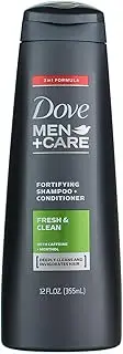 Dove Men + Care 2 in 1 Shampoo & Conditioner, Fresh Clean 12 oz (Pack of 4)