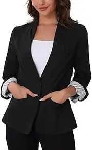 [Allegra K] Women's Linen Blazer Suit Casual Blazers Long Sleeve Pockets Single Button Jacket for Work Office Wear