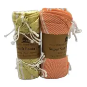 NEW Brighton Road 2 Pack 90x180cm Orange & Yellow Super Soft Fouta Towels