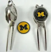 NCAA Golf Divot Repair Tool Beltclip w/ Ballmark Silver Michigan Wolverines