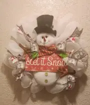 Snowman Christmas Wreath - Plush - Deco Mesh - Handmade