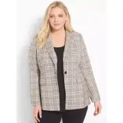 Lane Bryant Perfect Drape Blazer 20P Womens Plaid Gray Pink Academia Jacket $119
