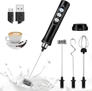 Milk Frother Handheld, USB Handheld Coffee Frother Rechargeable Electric Whisk Foam Maker with 3 Heads, 3 Gear Adjustable Speeds Mini Milk Foamer for Latte, Cappuccino, Coffee, Hot Chocolate, Matcha
