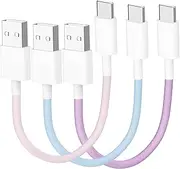 [Apple MFi Certified] Multi-Color Short iPhone 16 Charger Fast Charging CarPlay Cable, 3Pack 8Inch USB-A to Type-C 60W Fast Charging Nylon Braided Cord for iPhone 16 15 Airpods PowerBank