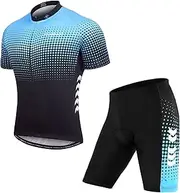 [Diewu] Men's Summer Short Suits Cycling Set Cycling Jersey with 5D Gel Padded Riding Shorts Qui Dry Breathable Cycling Jersey Set for Outdoor Sport Cycling Biking