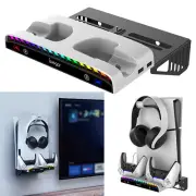 For PS5/PS5 Slim RGB Wall Mount Charging Dock W/Controller Headset Hanger Holder