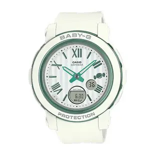 【CASIO 卡西歐】BABY-G 甜美糖趣 雙顯女錶 白X莫蘭迪綠 膠質錶帶 防水100米 BGA-290(BGA-290SW-7A)