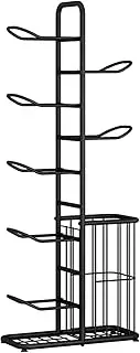 7 Tiers Ball Storage Rack,Adjustable Metal Ball Garage,Sports Equipment Storage Organizer with Side Bin,Basketball Racks for Footballs,Tennis Rackets,Baseball Bats,Suitable for Indoor and Outdoor
