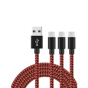 Catzon 1M 2M 3M 3Packs USB Type C Cable Nylon Braided Phone Cable Fast Charger Cable USB Cord -Red Black