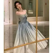 Spaghetti Strap Ombre Glitter A-Line Cocktail Dress (Various Designs) Long Edition - Gradient Blue - M