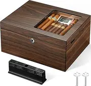 Cigar Humidor Box with Ventilation Grid – Holds up to 120 Cigars, Spanish Cedar Lining, Magnetic Dividers, Custom Gel Humidifier, Digital Hygrometer & Lock – Luxury Cigar Storage for Aficionados