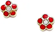 [JewelryWeb] 14k Yellow Gold Enamel Screw Back Red Flower Earrings 6x6mm Stud Earring for Women