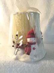 Holiday SnowMen Pillar Candle And Holder / New /Frosted Snowflake / Kohl's