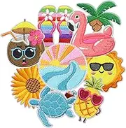 HEYTRCO 9PCS Hawaii Summer Iron on Patches, Cartoon Cute Turtle Coconut Sun Embroidered Repair Patches for Clothes, Custom Swan Applique for Hats, Jeans, Jackets, Bags, Backpacks, Dress, Shoes