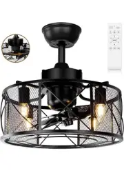 18' Black Caged Ceiling Fan with Lights Remote Control
