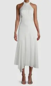 $245 Aidan Mattox Women White Ruched Halter MIDI Dress Size 16