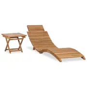 Folding Sun Lounger with Table Solid Teak Wood vidaXL