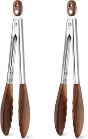 Baderke 2 Pcs Walnut Wooden Kitchen Tongs for Cooking Wooden Utensil Set Salad Tongs with Wood Tips for Serving Salad Flipping Burgers Grilling and Much More, Set of 2, 11.4 Inch