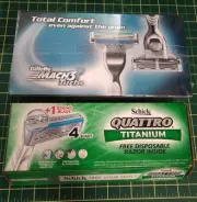 2 Vintage Sample Men's Razors * Gillette Mach3 Turbo * Schick Quattro Titanium