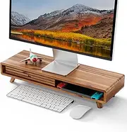 Acacia Monitor Stand Riser with Sliding Door - Wooden Monitor Riser for Desk - Computer Monitor Stand for Desk - Multi-Purpose Desktop Storage Stand for Computer; Laptop; TV(24.4 " x 8" x 5")