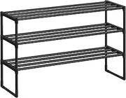 SONGMICS Shoe Rack, 3 Tier Shoe Organizer, Metal Shoe Storage Shelf for 15 Pairs of Shoes, Easy to Assemble, Entryway, Black ULSA303B02