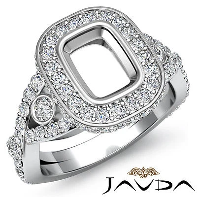 Diamond Engagement Cushion Semi Mount Halo Setting Ring 18k White Gold 1.4Ct
