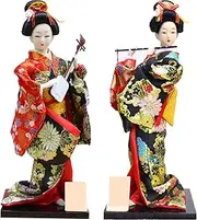 Set 2 Pieces Traditional Japanese Dolls Geisha Girl Geiko Kimono Ancient Doll Home Collection Art Decoration,A1,12 inch/4161 (Color : C23, Size : 12 inch)