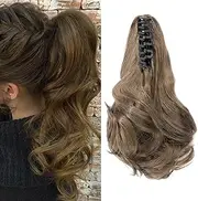 Hair Extensions Braid Hairpiece Clip-in Ponytail Extensions Claw Ponytail Hair Extensions Like Real Hair Wavy Curly Synthetic Hair 12 Inches (Ash Blonde)