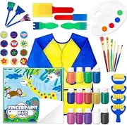 Shuttle Art Washable Finger Paint Set, 14 Colours Kids Paint Set with Brushes, Finger Paint Pad, Sponge, Palette, Smock, NonToxic for Toddlers Home Activity Early Education