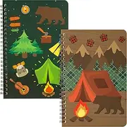 Xqumoi 2Pack A5 Camping Spiral Notebooks, Camp Adventure Ruled Hardbound Travel Journal Writing Hardcover Notebook for Teens Student School Office Supplies Back to School Notepad Diary Gift