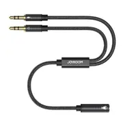 Joyroom SY-A05 3.5mm Headphone Y Splitter Mic Audio Cable for Computer, Laptop, Female to 2-Male Jack Earphones - 20cm, Black