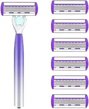 Shaver Women Razor Shaving Six Layer Shaver Reusable Razor Blade Multi Tool Head Change(1Shaver 6Blades)