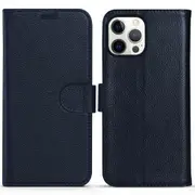 For iPhone 13 Pro Max Case Fashion Cowhide Genuine Leather Wallet Cover Blue