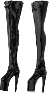 [B Blesiya] 1/6 Scale Female PU Leather Shoes High Heeled Long Boots Women Figure - Black
