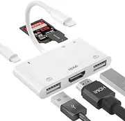 iPhone HDMI USB Adapter, HDMI OTG Adapter, 6-in-1 iPhone HDMI Digital AV Adapter, TF SD Card Adapter, iPhone USB Camera Adapter, Compatible with iPhone, Pad, Support for MIDI Keyboard, Mouse etc.