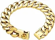 Dog Chain Collar Big Dog Chain Collar with Buckle Strong Heavy Duty 32MM Thick Wide Stainless Steel Metal Gold Cuban Link Choke Chain Collar for Large Dogs (Color : Gold, Size : 26inch)