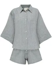 Deiji Studios | 03 Linen Loungewear Set Blue Field Check | The UNDONE