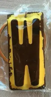 Ganz License Plate Initial Key Chain Ring Yellow with Black Letter "W"